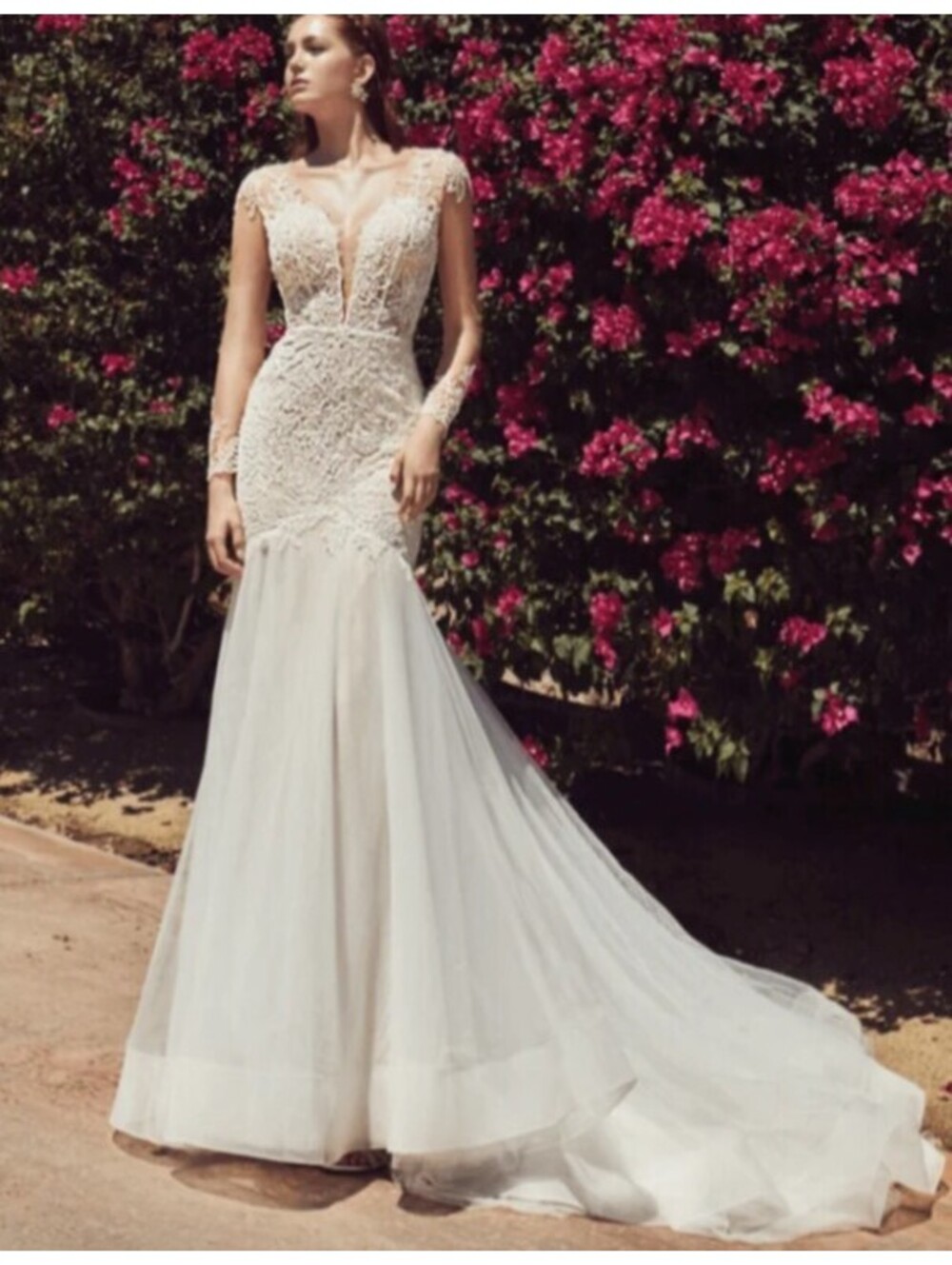 L'AMOUR CALLA BLANCHE LA9108 lace beaded long sleeve wedding dress sz 10